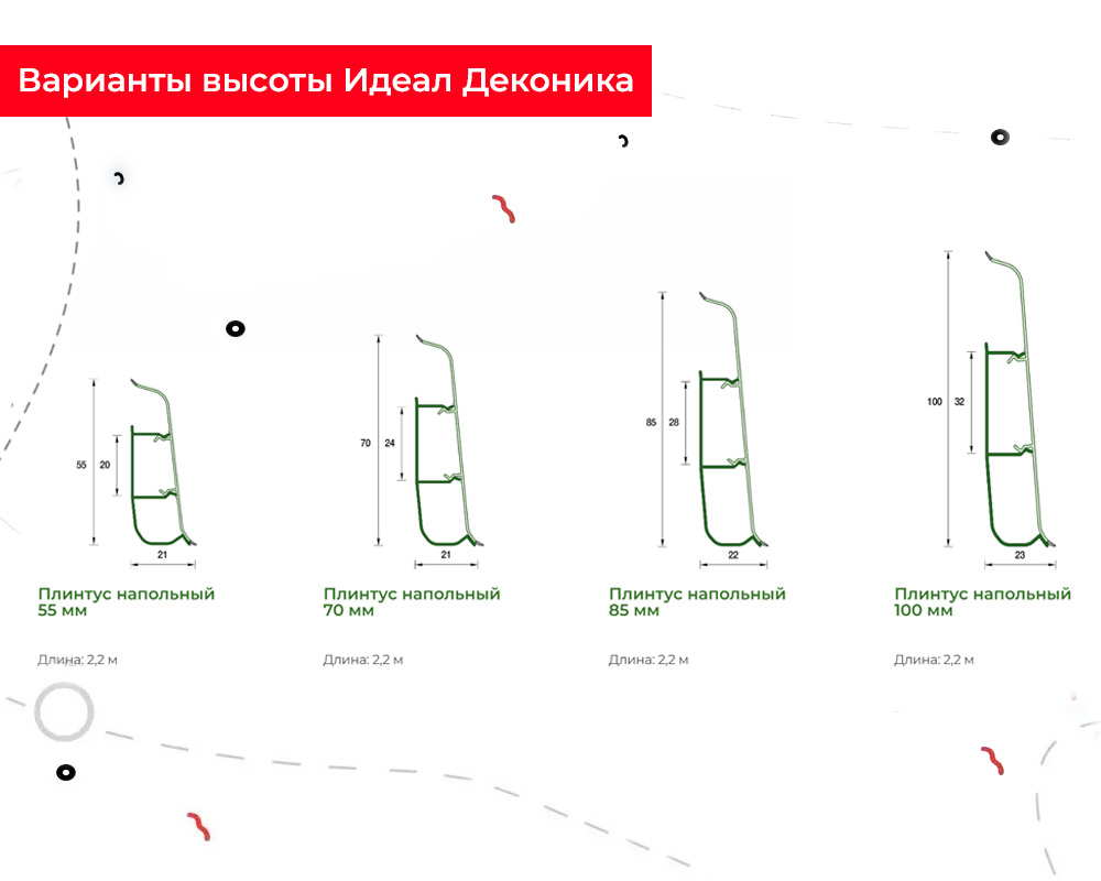 Плинтус ПВХ со съемной панелью Идеал Деконика 100 мм 001 Белый